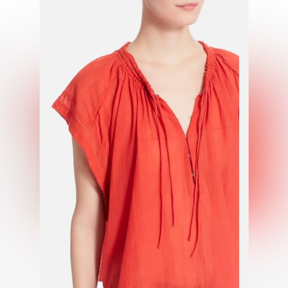IRO Maeva Top Red Voile Cotton Blend Gauzy Breezy Cap Sleeve SZ 4 - Picture 3 of 13